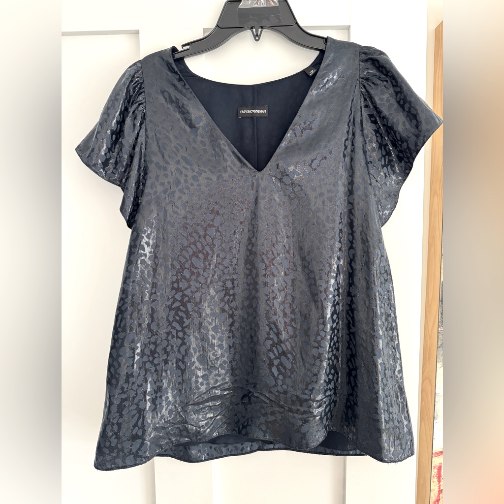 Emporio Armani Navy Blouse W Burn Out Pattern And An Elegant Sheen